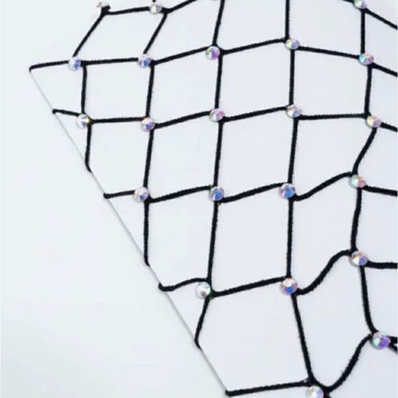 Black Rhinestone Wide Fishnet Tights - Picture 2 of 5